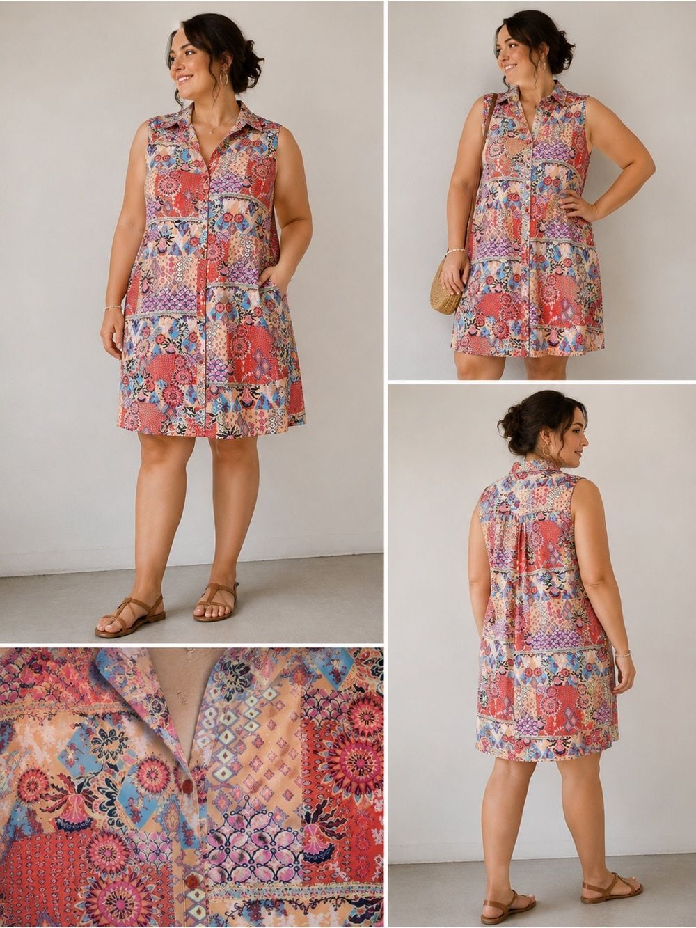 Zac & Rachel Women’s Bohemian Button Down Long Line Peach Dress Size 3X